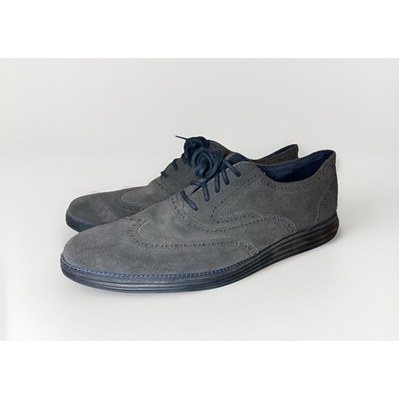 Cole Haan Men's Grand OS Dark‎ Gray Leather Suede Oxford Derby Wingtip Shoes 12 - Picture 1 of 10
